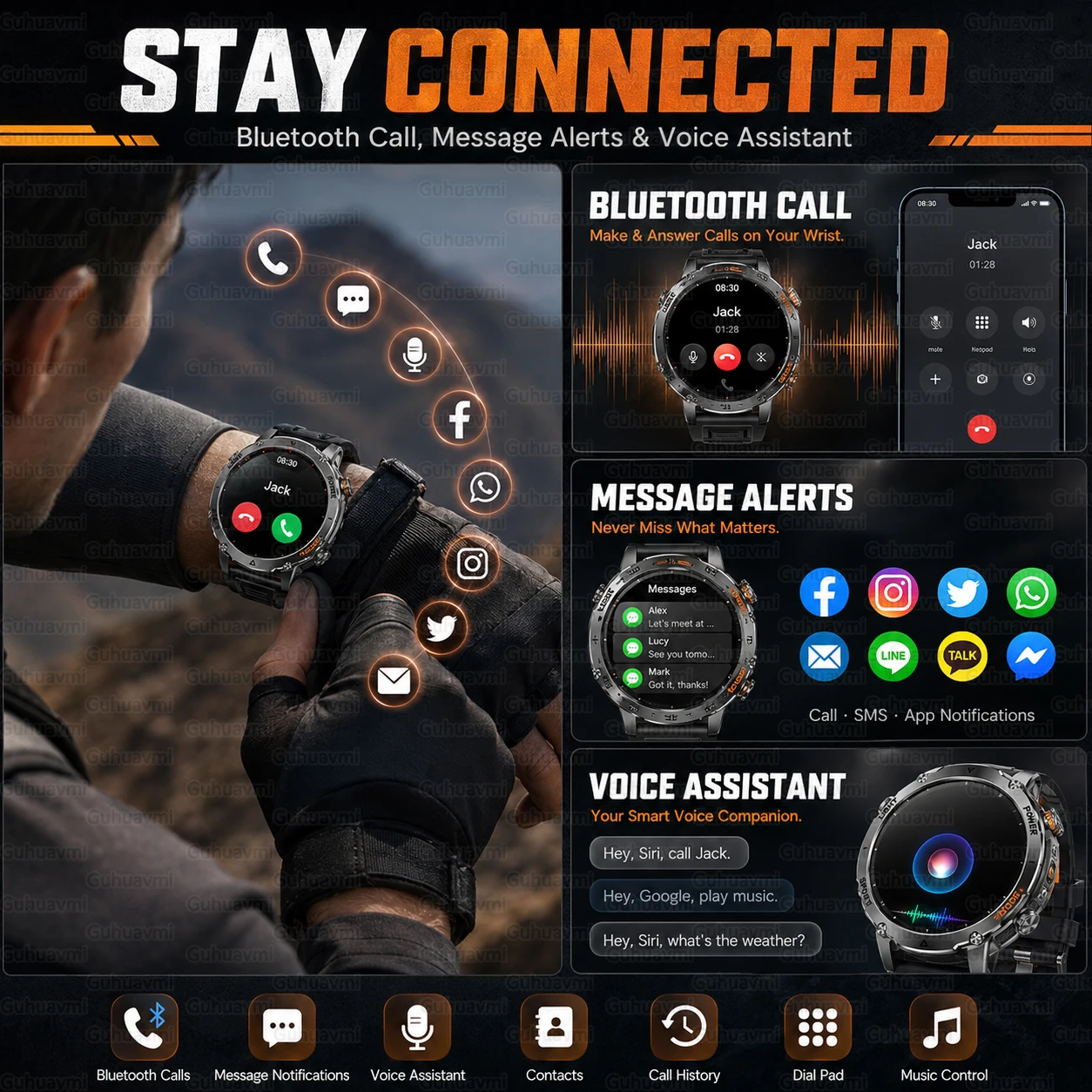 2026 New TANK Ultra 1400mAh Battery Military Smart Watch Men 10ATM Waterproof Heart Rate Tactical LED Flashlight Sports Bracelet