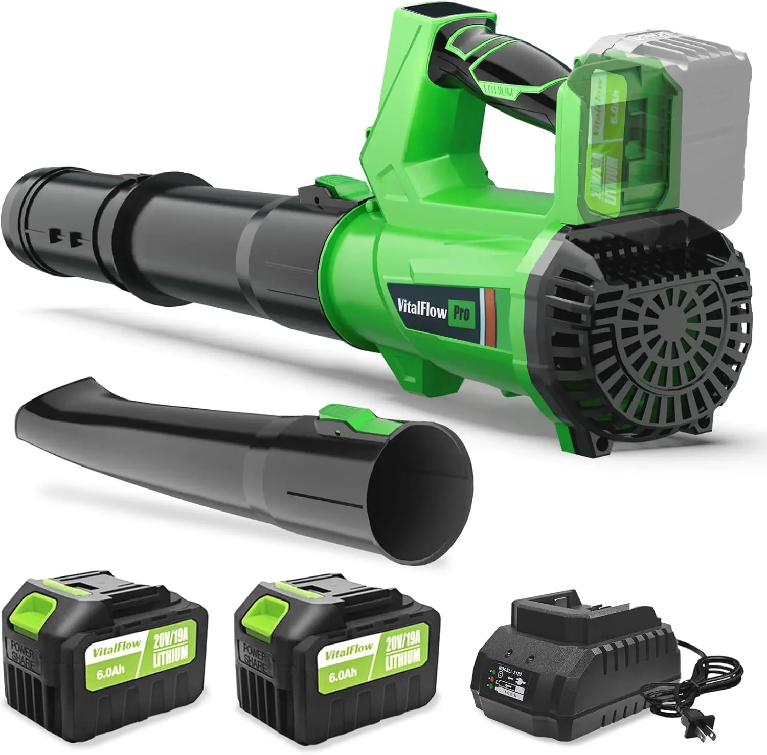 

Cordless Leaf Blower 540CFM/170MPH, 2×6.0Ah Batteries & Charger, 6 Speeds, Lightweight for Lawn