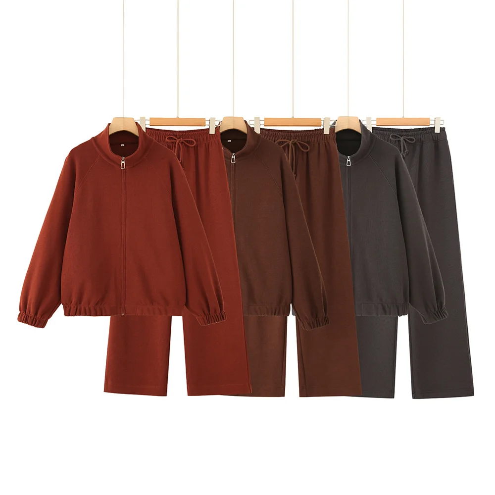 New autumn and winter women's clothing simple fashionable soft zipper sweatshirt high waisted straight leg pants