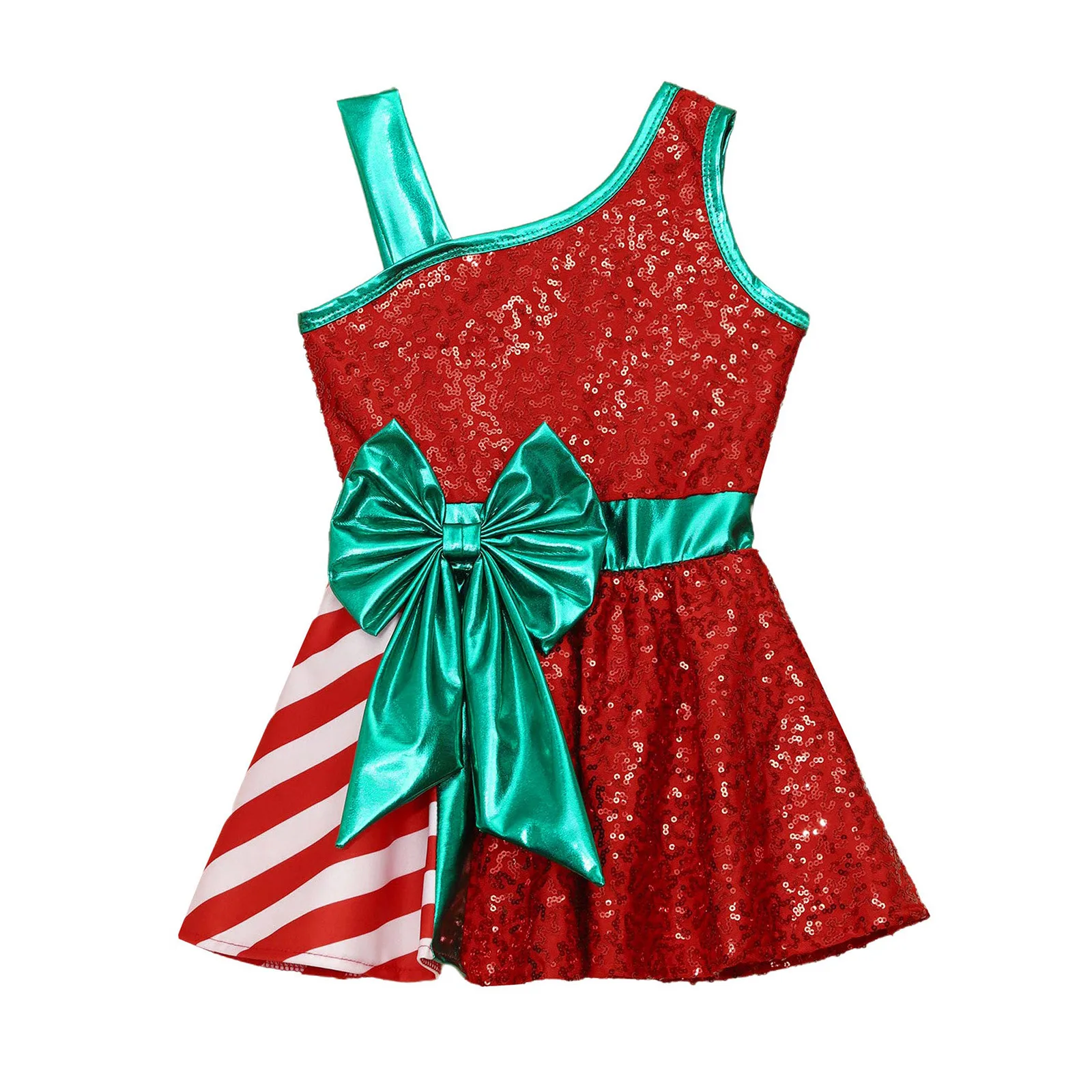 Kids Girls Candy Cane Striped Sequins Ballet Tutu Dance Dress Xmas New Year Miss Santa Clause Costume Bowknot Leotard Dancewear image 2