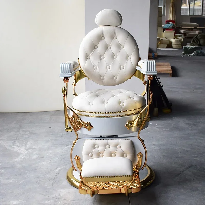 Foshan Factory High Quality Hair Salon Luxury White Gold Hydraulic Used Antique Barber Chair Men For Sale