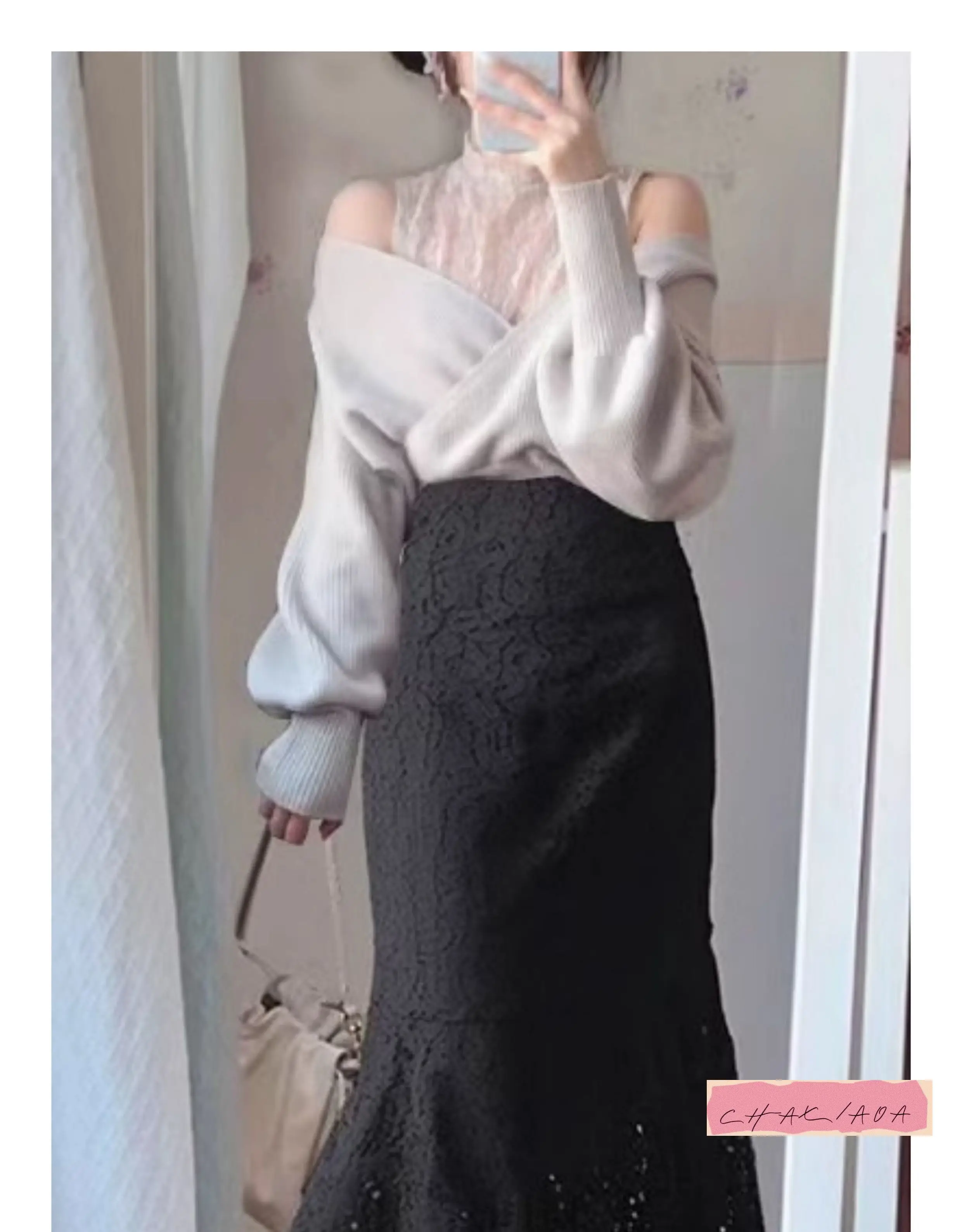 日本の秋冬の甘くてエレガントなハイウエストと薄いレースの透かし彫りフィッシュテールヒップを包み込むハーフボディロングドレス女性用