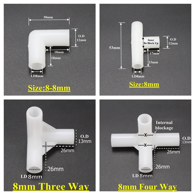 

1-10Pcs Plastic Inner Diameter 8mm ABS Elbow Tee Connector Four Five Way Joint Pipe Adapter Wardrobe Fittings Shelf DIY