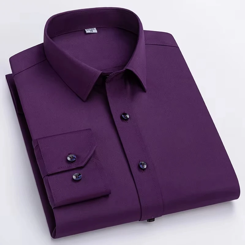 X130 camicia moda uomo manica lunga stile Designer Business elastico antirughe morbido confortevole classico tinta unita Purp