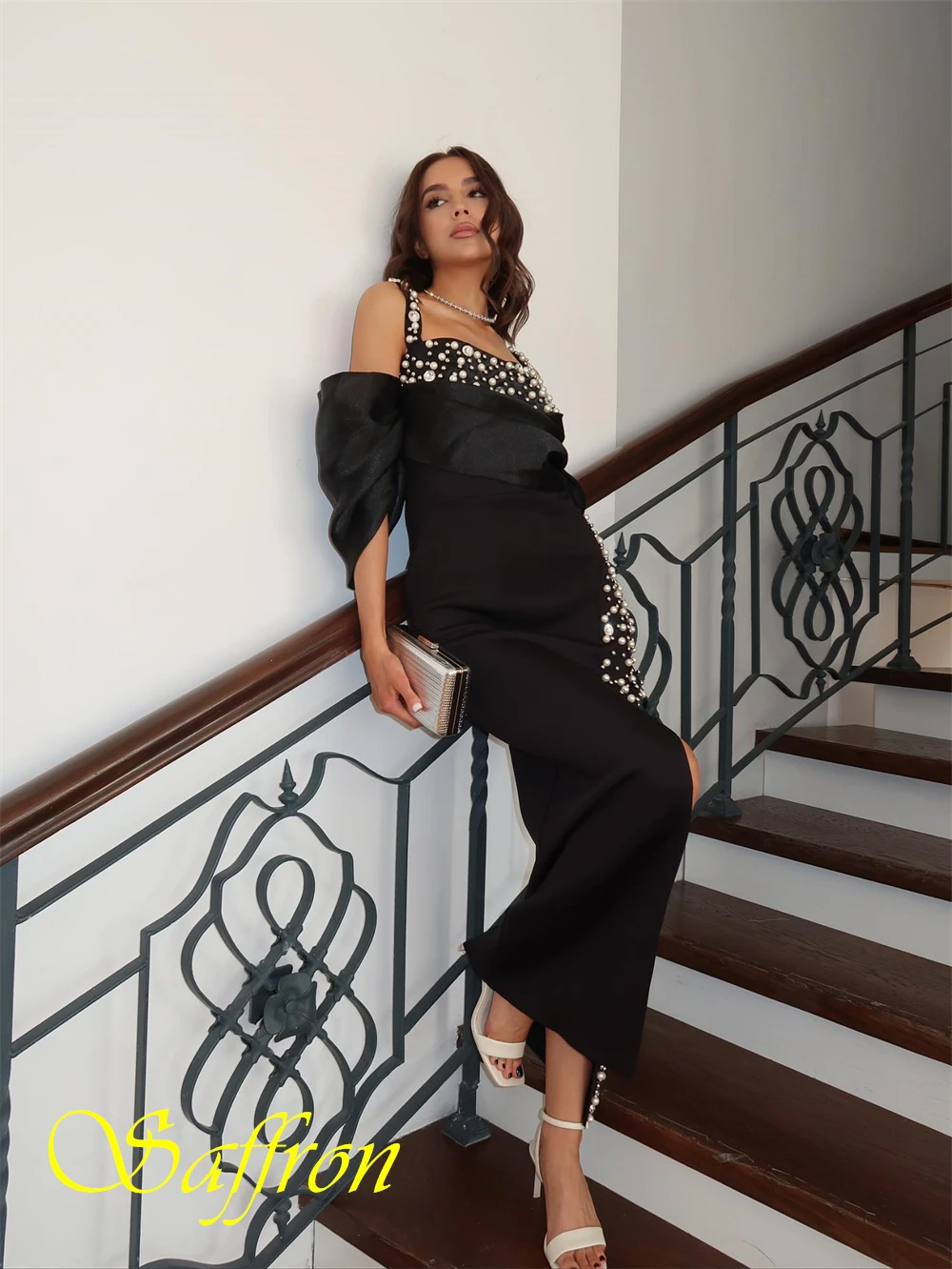 تخصيص أنيقة جيرسي ساحة طوق مساء اللباس الكلاسيكية حورية البحر فساتين حفلة موسيقية أزياء اللؤلؤ فساتين المناسبات الخاصة