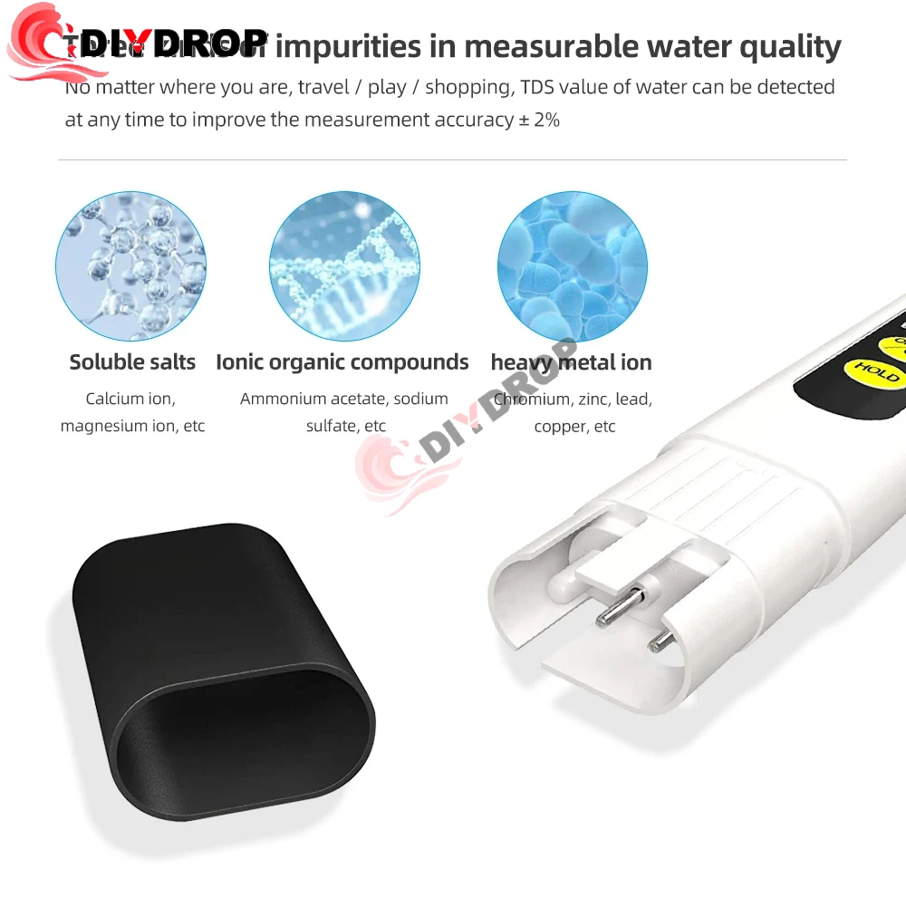 Medidor TDS, probador de agua Digital, 0-9990ppm, analizador de calidad del agua potable, Monitor de filtro, prueba rápida, piscinas hidropónicas de