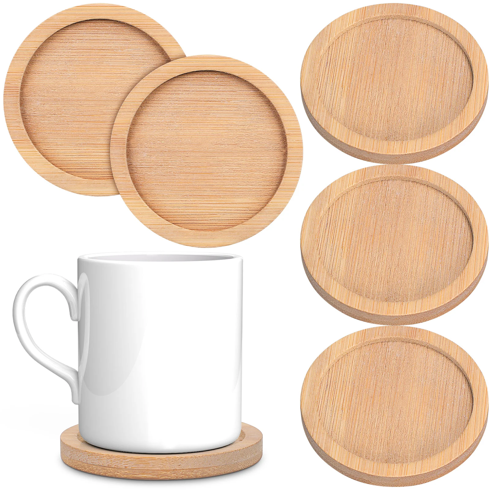 

6Pcs Bamboo Cup Coasters Round Drink Pads Heat Insulation Table Mat Non-Slip for Coffee Mug Teacup Desktop Protection