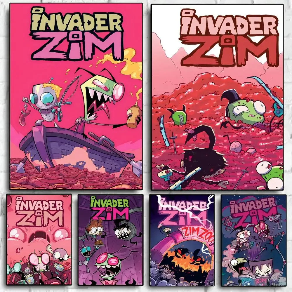 Classic cool cartoon I-Invader ZimES Anime Poster Self Adhesive Wall Art Decor for Bedroom Living Room Office Home Decor Gift