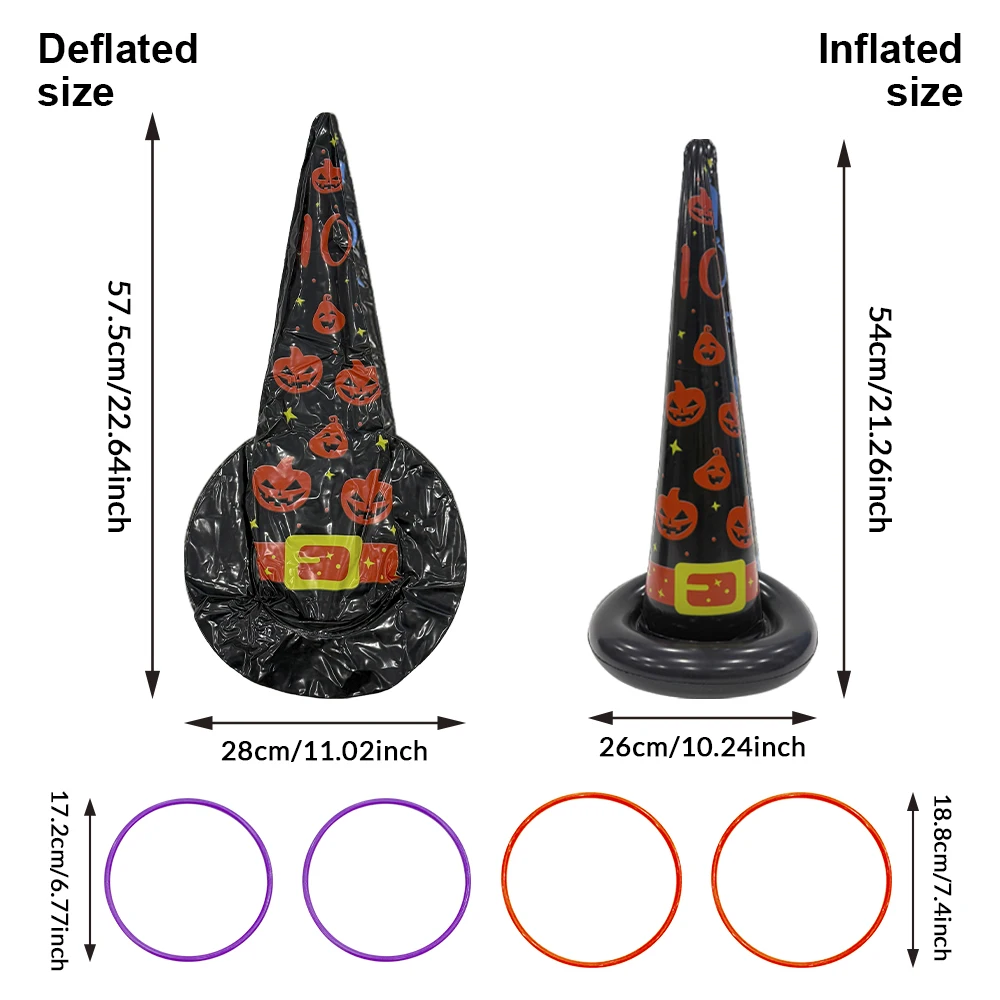 1 ensemble de chapeaux de sorcière gonflables, jeu de lancer d'anneaux, ensemble de jouets, accessoire de jeu de lancer de fête d'halloween, décoration de fête