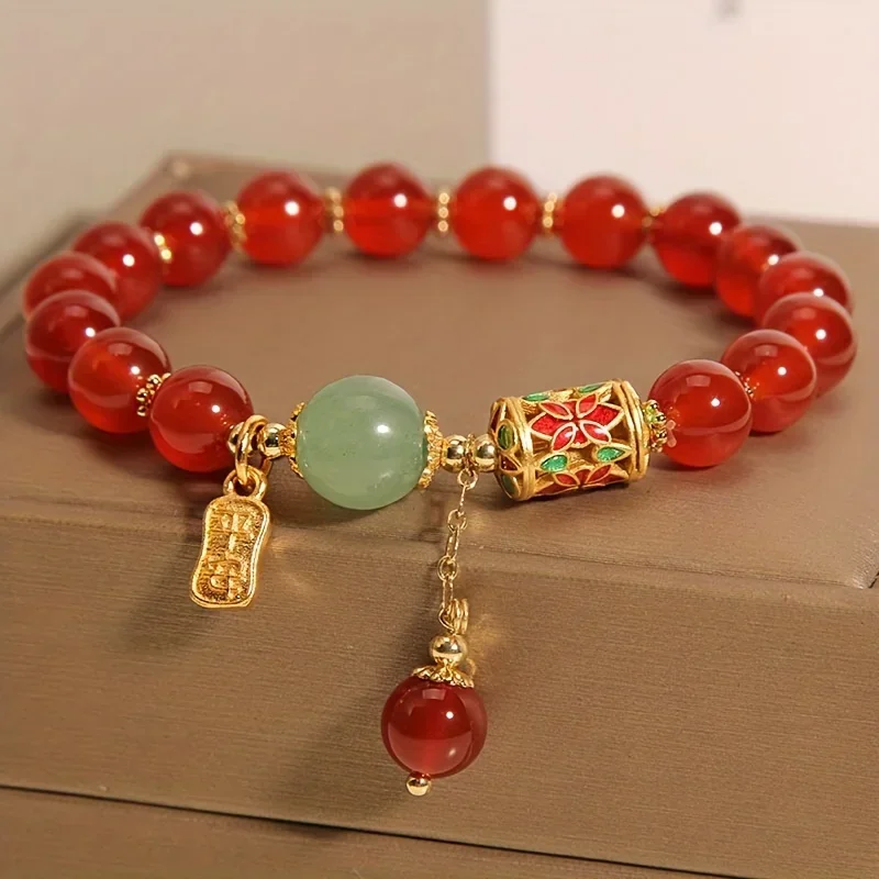 

Retro Agate Luck Bracelet with Red Bead – Adjustable Unisex Jewelry for Good Fortune, Protection & Positive Energy