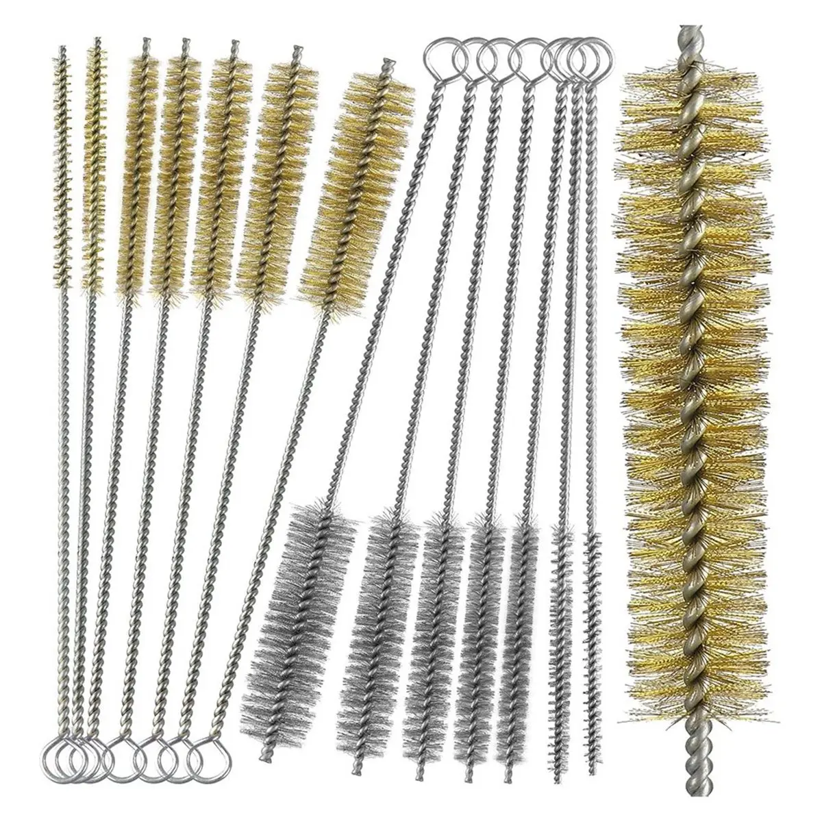AT16 14pcs Brass Wire Brush Stainless Steel Wire Brushes Bottle Brush Set, 12