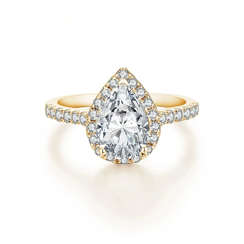 QIBAOKU Pear 2.0CT D Color VVS1 Luxury Moissanite Ring Real S925 Sterling Silver for Women Engagement Wedding Jewelry Gifts 2026
