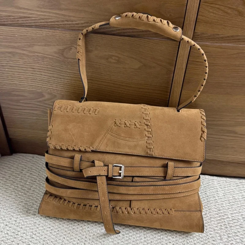 

England Style Faux Suede Bags For Women Luxury Designer Handbags And Purses 2025 New In Vintage Belt Buckle Top Handle Shoulder