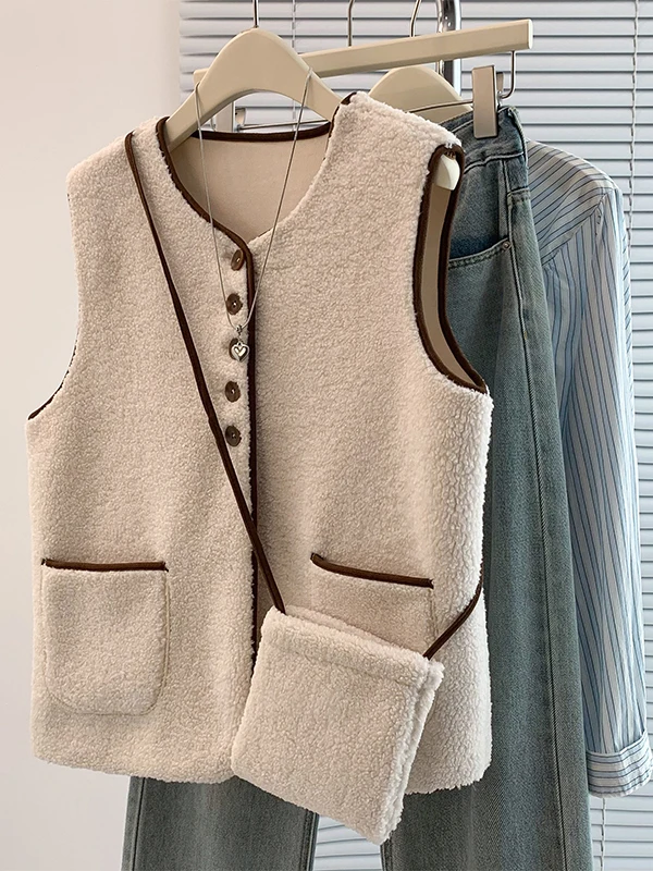 

Цветной жилет из меха ягненка, женский жилет большого размера на одной пуговице, круглый Ne Svel, двойной топ, мешковатый, повседневный...