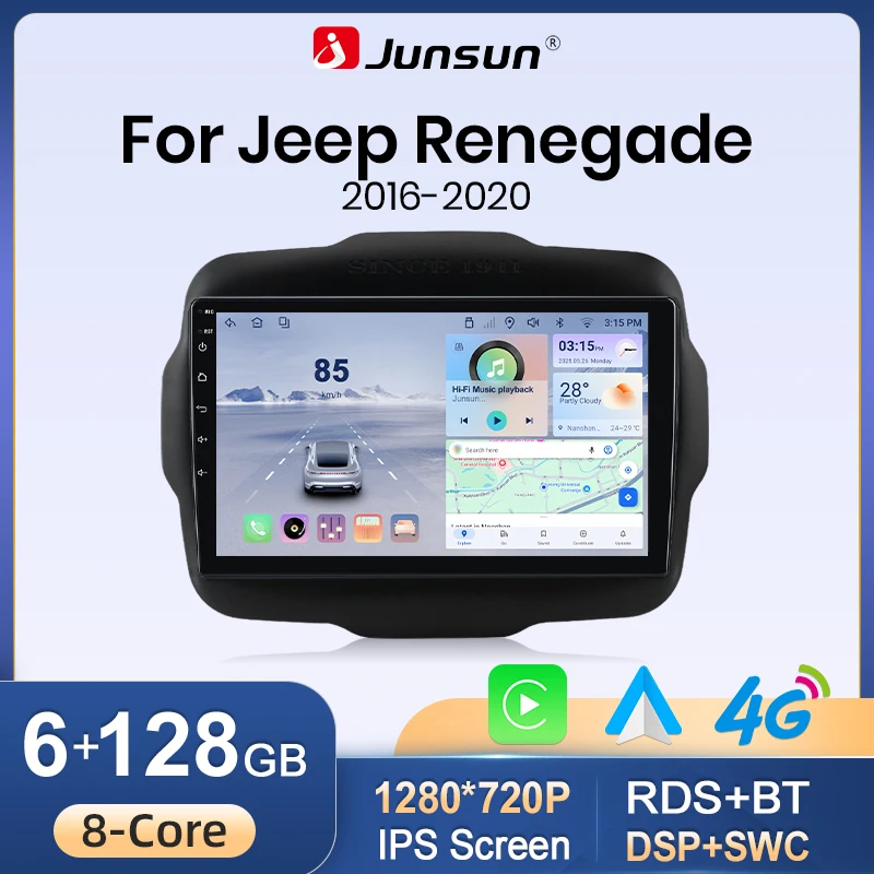 Autoradio Junsun Android Wireless CarPlay per Jeep Renegade 2016-2020, sistemi intelligenti DSP SWC RDS GPS FM BT