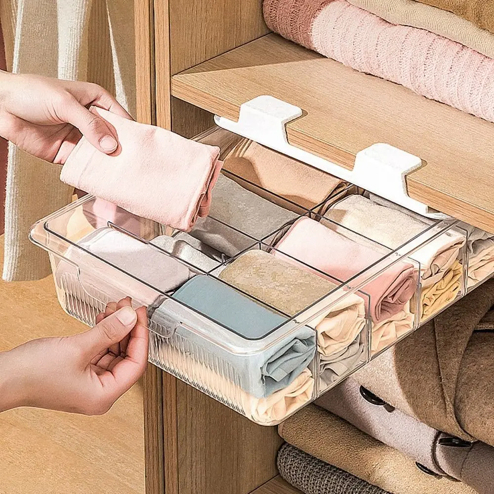 

Transparent Underwear Storage Box Plastic Dustproof Wardrobe Organizer Drawer Type with Detachable Separator Plate