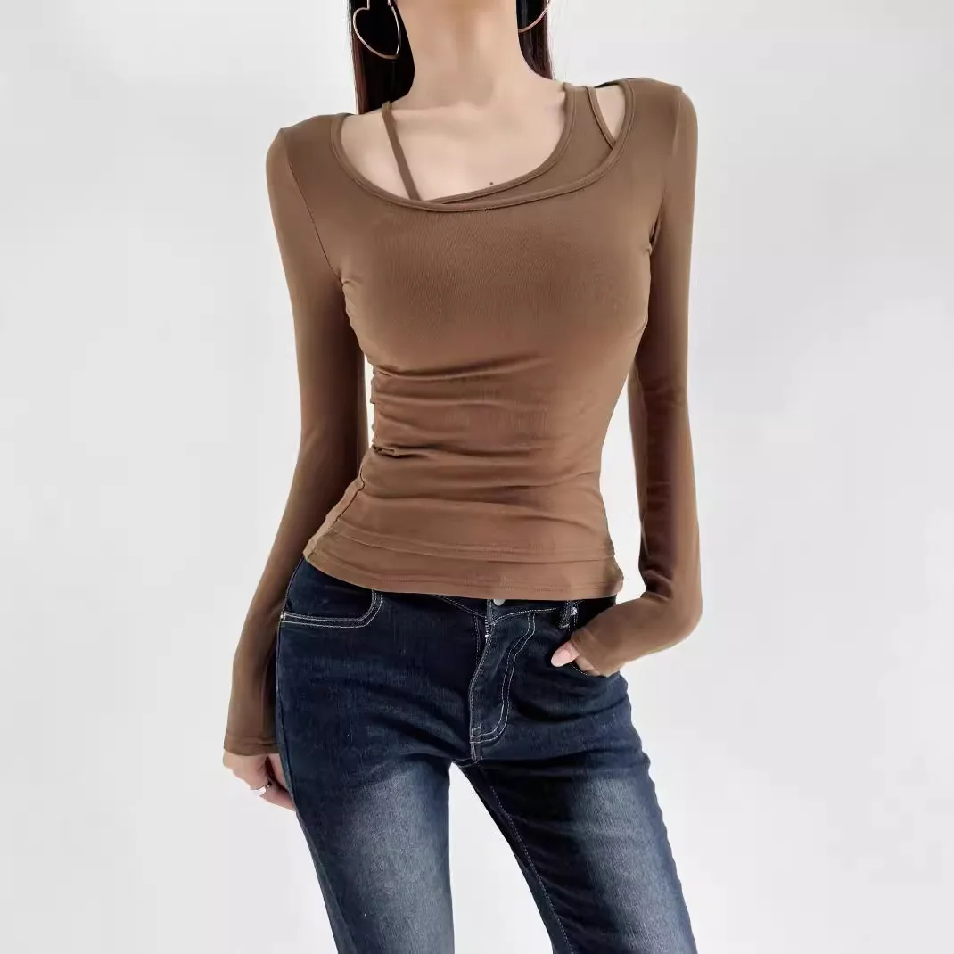 

Two Long-sleeved Off-the-shoulder Bottoming Shirts Tops 2025 Autumn Winter New Slim-fitting and Thin Elastic Tight T-shirts