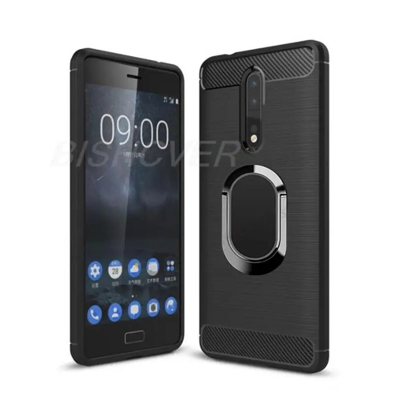 Brushed Carbon Fiber Silicone Shockproof Case For Nokia 8 N8 TA-1004 TA-1012 TA-1052 Magnetic Stand Protective Cover