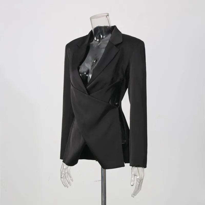HKSH Women's Blazer Elegant Sexy Hollow Out Expose Waist Design Dark Style Patchwork Punk Long Sleeve Slim Fit Suit-Coat HK28007