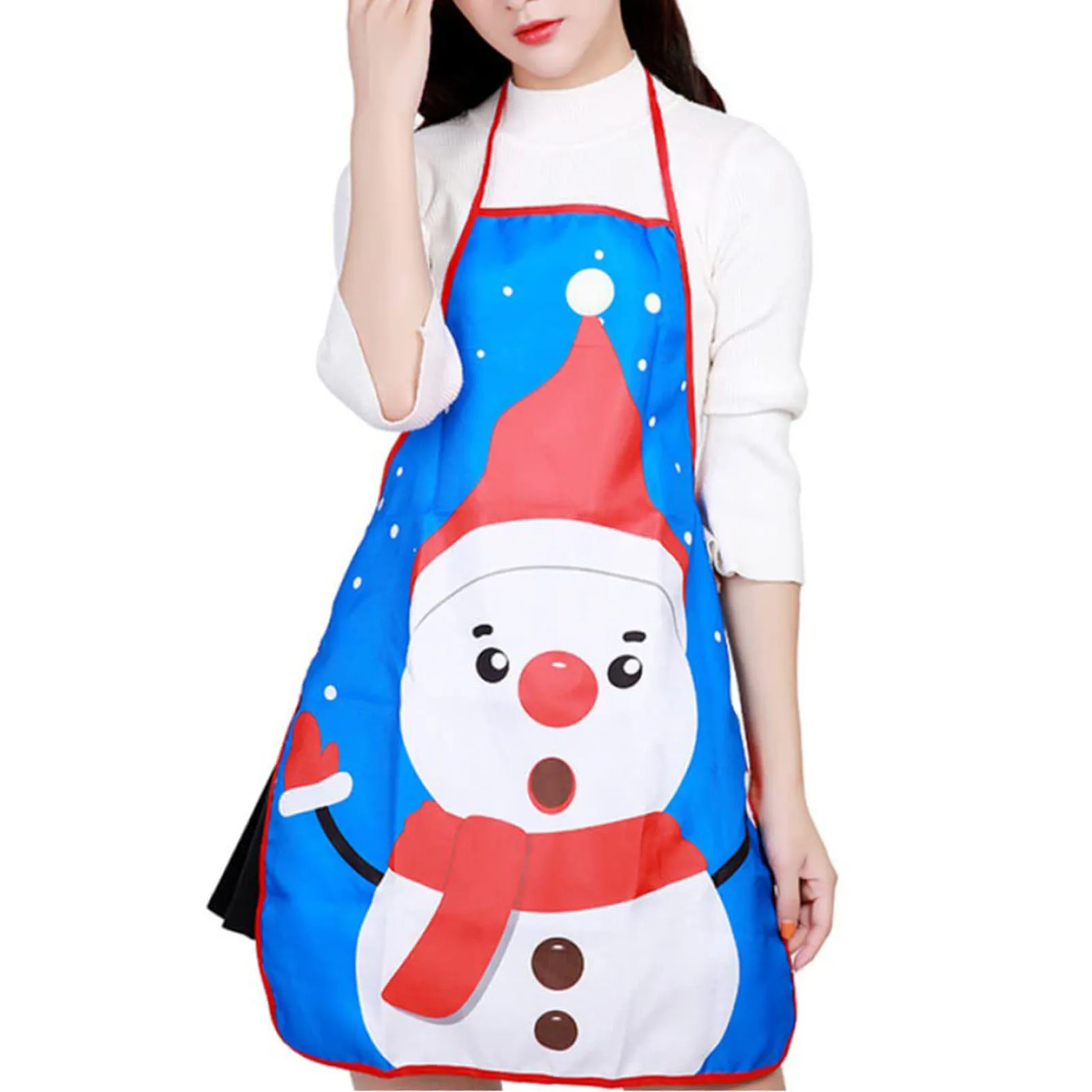 Kitchen Christmas Cooking Apron Cartoon Snowman Satas Claus Decorations Women Men Waterproof Xmas Party Baking Accessories