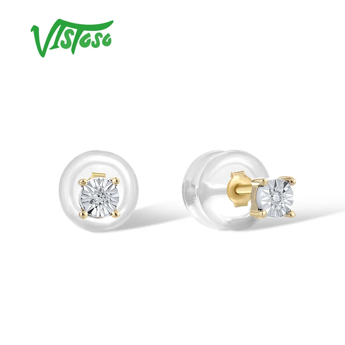 

VISTOSO Gold Earrings For Women 9K 375 White/Yellow Gold Sparkling Diamond Stud Earrings Sample Wedding Anniversary Fine Jewelry