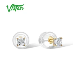 VISTOSO Gold Earrings For Women 9K 375 White/Yellow Gold Sparkling Diamond Stud Earrings Sample Wedding Anniversary Fine Jewelry