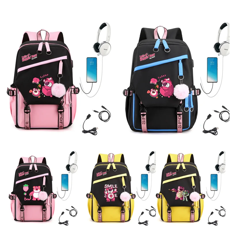 

Toy Story Lotso Compartment USB Charging Schoolbag Male and Female Student Laptop Backpack Large Capacity School Bag Mochila