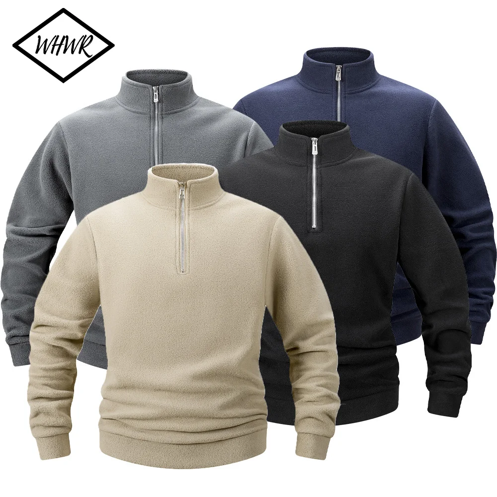 

Men's Stand Collar Zipper Pullover Thicken Warm Fleece Jacket for Men Men's Sweatshirt Soft Shell Mens Windproof Jacket