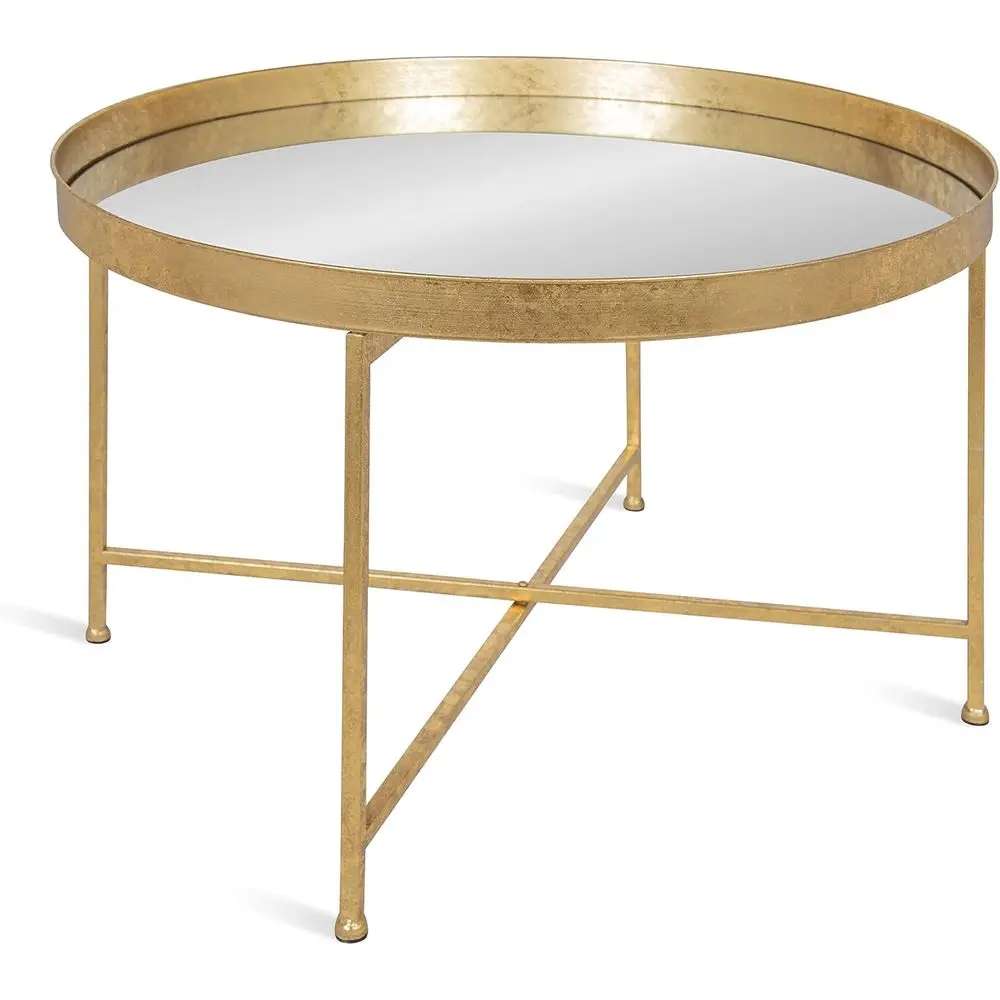 

Металлический складной круглый журнальный столик Celia, 28,25 x 28,25 x 19 дюймов, с зеркальной поверхностью и золотистой отделкой, минималистичный дизайн, разборный.