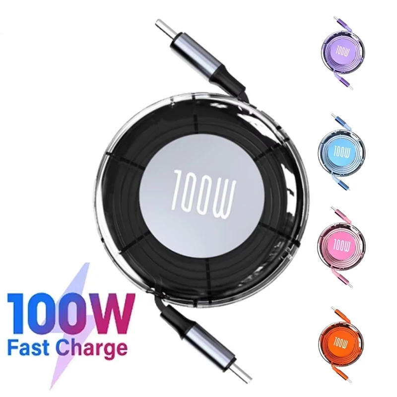 PD 240W Retractable USB Type C to USB-C Fast Charging Data Cable For iPhone Samsung Huawei Xiaomi Notebook Macbook Tablet iPad