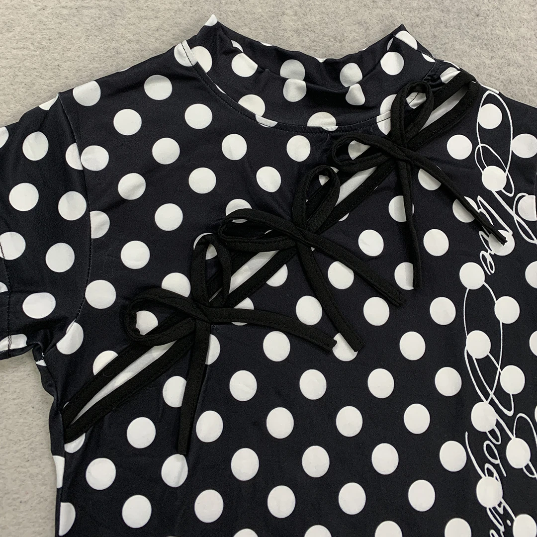 New stand up collar strap slim fit sweet and spicy letter printed short sleeved commuting versatile slim fit T-shirt