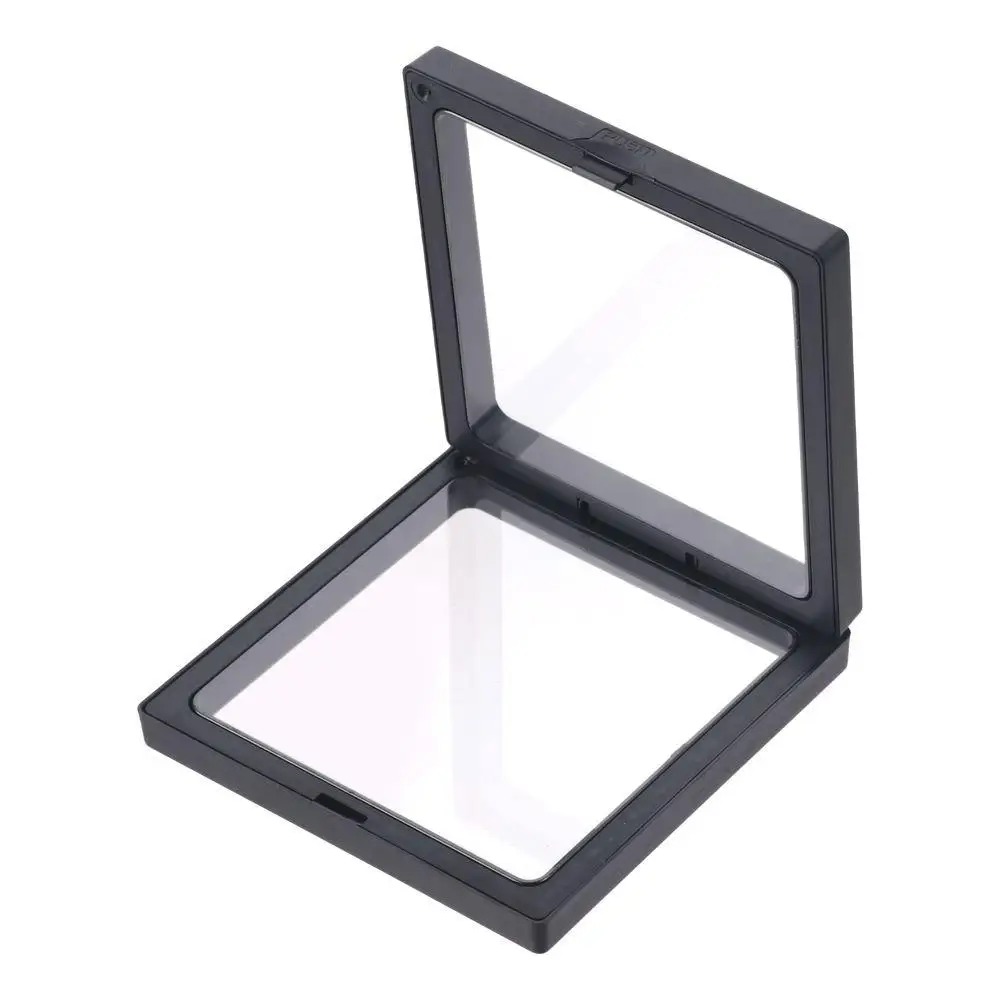 6 Pcs Square Seashell Holder 4.3x4.3inch PE Display Shelf Cases with Base Clear Floating Frame