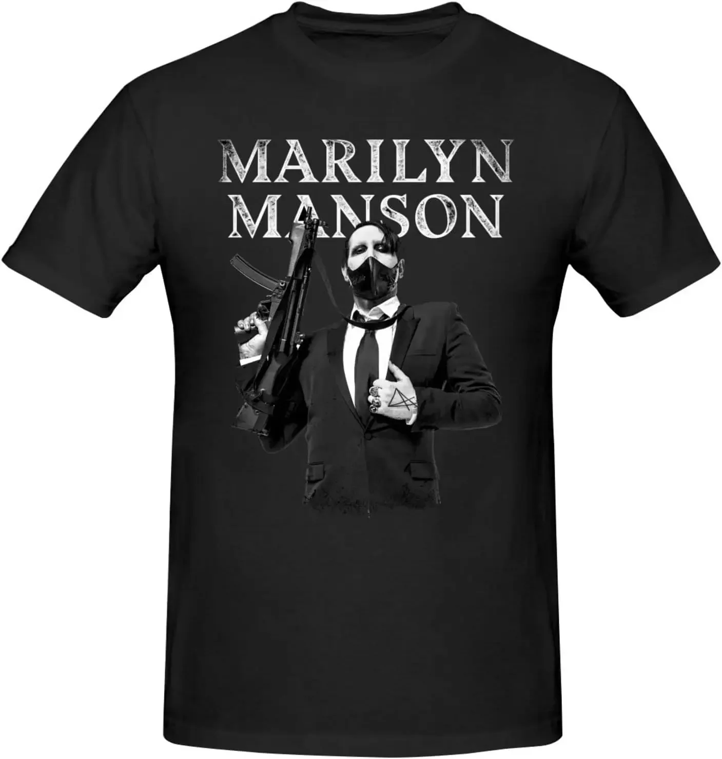 Marilyn Music and Manson Men's Comfortable Short Sleeve Shirt Round Neck Cotton Fashion T-Shirt Black