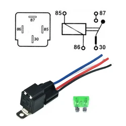 1Set 4-Pin Car Relay 12V DC With Socket Base/Wires/Fuse 30A  Automobile Control Device With Line High Quanlity