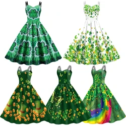 Irish Traditional Festivals Women Green Clover Shamrock Tie Dye Female St Patrick Day Party Wrap Dress Vestidos платье женское