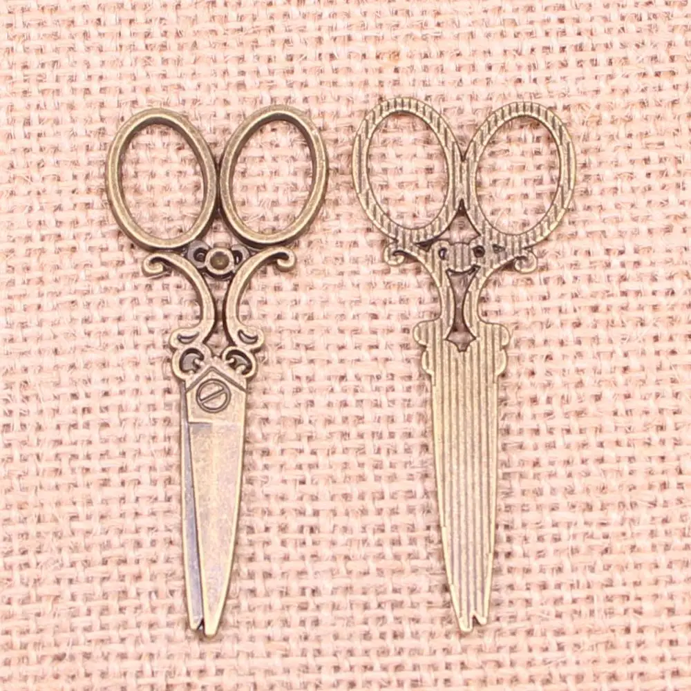 

28pcs Jewelry Charms sewing scissors 61x25mm Antique Bronze Plated Pendants Making DIY Handmade Tibetan Bronze Jewelry