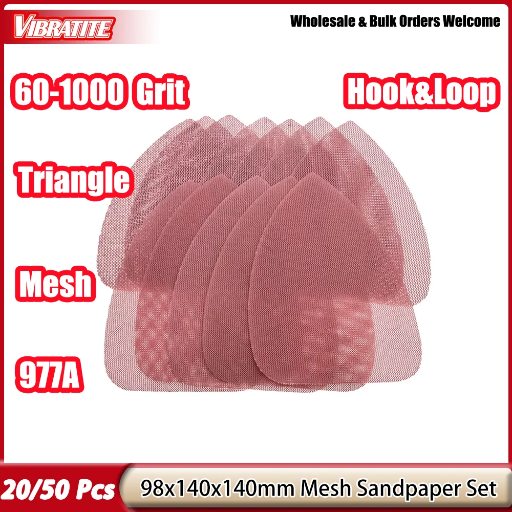20/50Pcs 98x140x140mm Triangle Mesh Sandpaper Hook & Loop Flock Sanding Pads 60-1000 Grit Wet Dry Abrasive Disc for Wall Wood