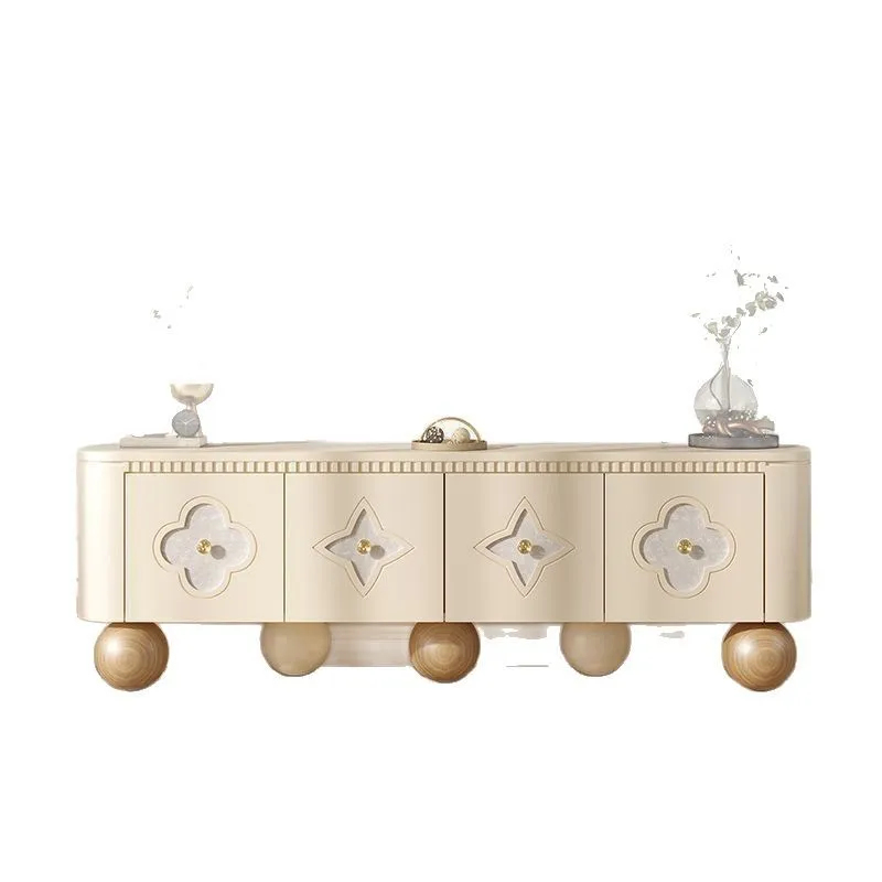 

Nordic medieval TV cabinet living room villa light luxury new solid wood shell decorative floor cabinet