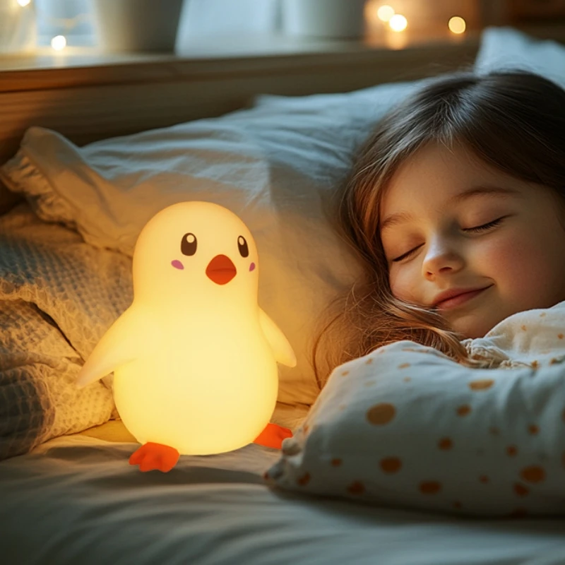 Creative Penguin Patting Light, USB Charging Night Light, Cartoon Bedhead Wake Up and Sleep with Timed Silicone Atmosphere Light