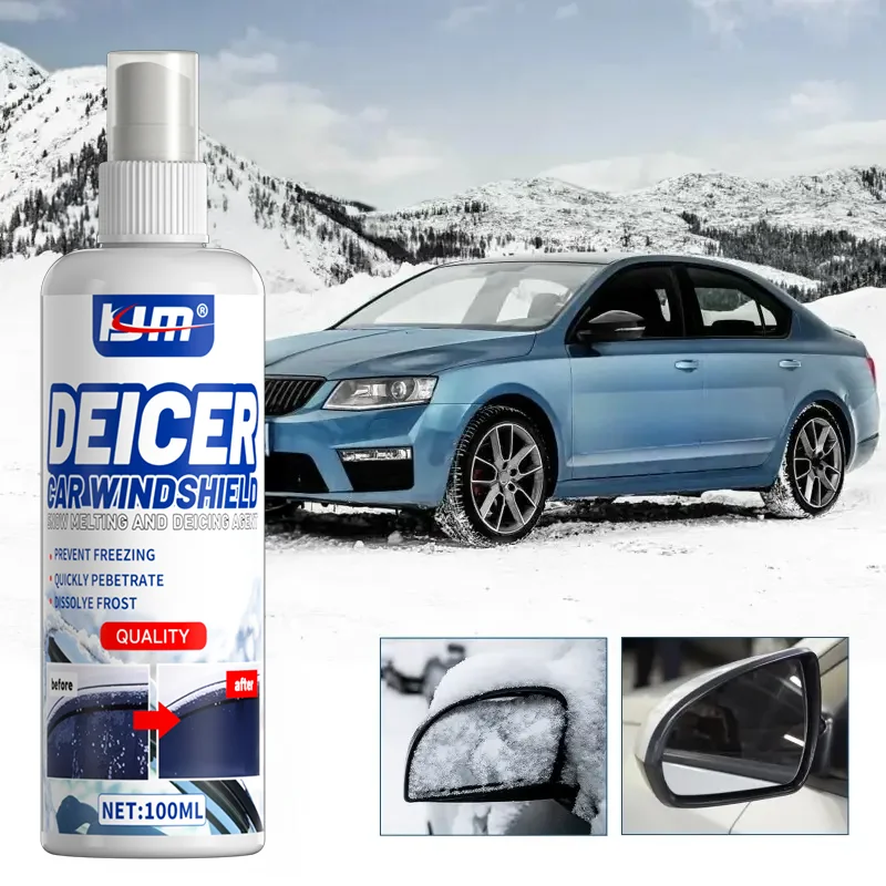 مزيل ثلج الزجاج الأمامي للسيارة الجديد من KJM - إزالة الجليد الفعالة، آمن للزجاج، رذاذ ذوبان الثلج والثلج السريع، ضروري للقيادة في الشتاء