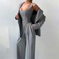 3 Pieces Herringbone Women's Suits Pants Set Top Bra+Blazer+Trousers or Skirt Formal Office Lady Prom Jacket Coat Winter Outfit