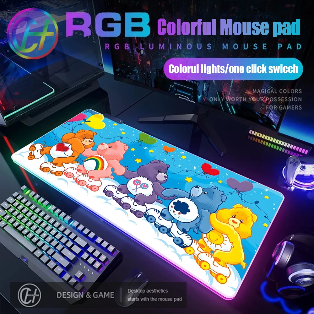 

Care Bears Mouse Pad RGB Gaming Mouse Pad Desk Mat HD Gamer Large LED Light XXL MousePads PC Computer Carpet