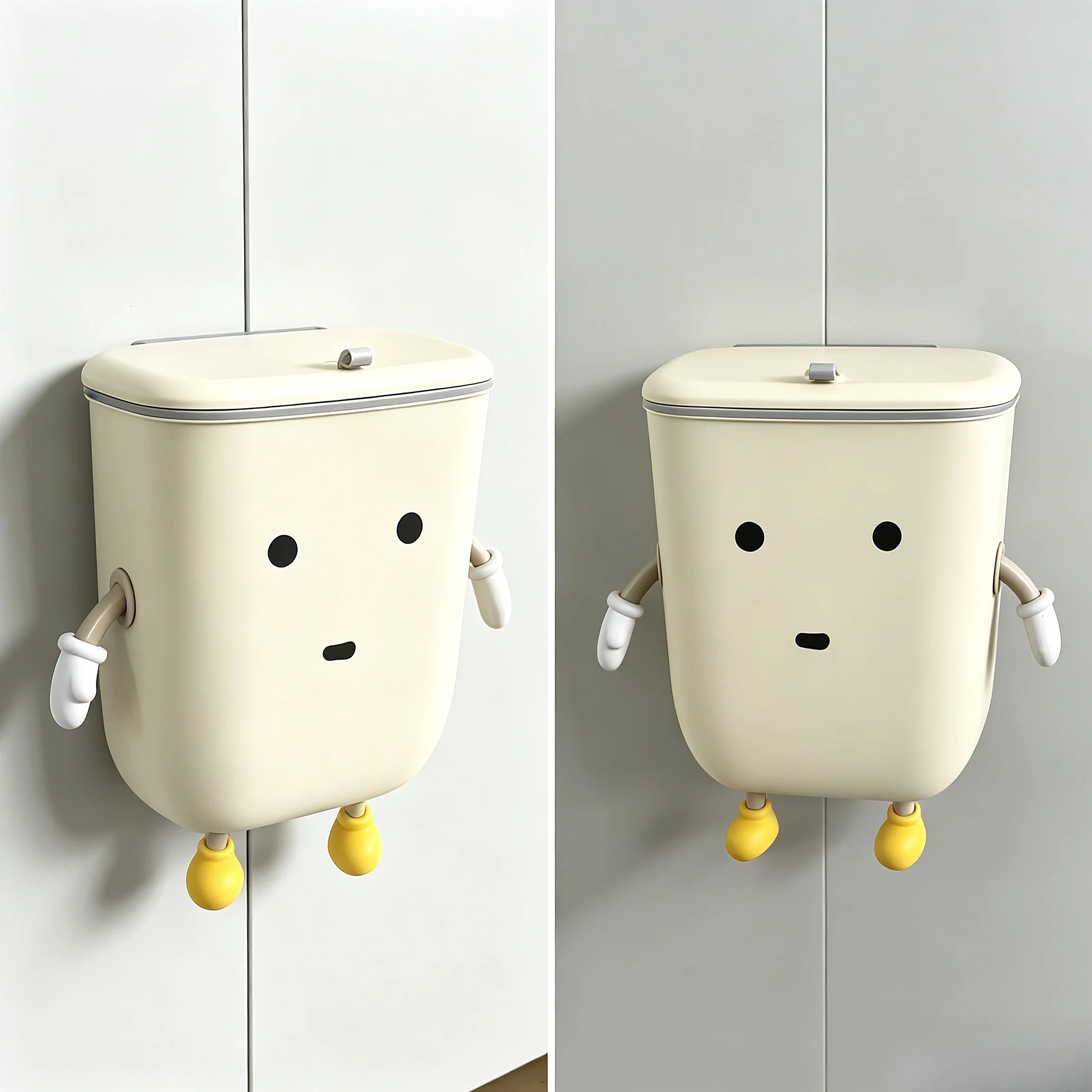 Cute Wall‑Mount Hanging Trash Bin with Flip Lid, Cartoon Character Cabinet Door Garbage Can, Space‑Saving Plastic Waste Bucket for Kitchen Office Bedroom