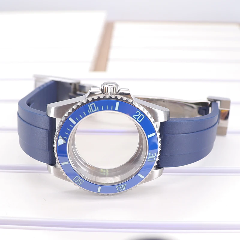 40mm Steel Dive Watch Case Rubber Strap SUB Luminous Bezel For Seiko NH35 NH36 NH38/34 Miyota 8215 ETA 2824 Movement 28.5mm Dial