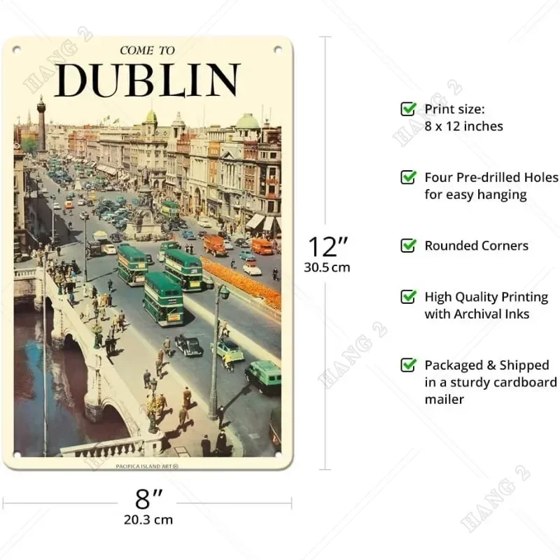 Come To Dublin Ireland Metal Tin Signs - Pacifica Island Art Ireland - Fly Irish Air Lines Vintage Travel Poster Room Decor