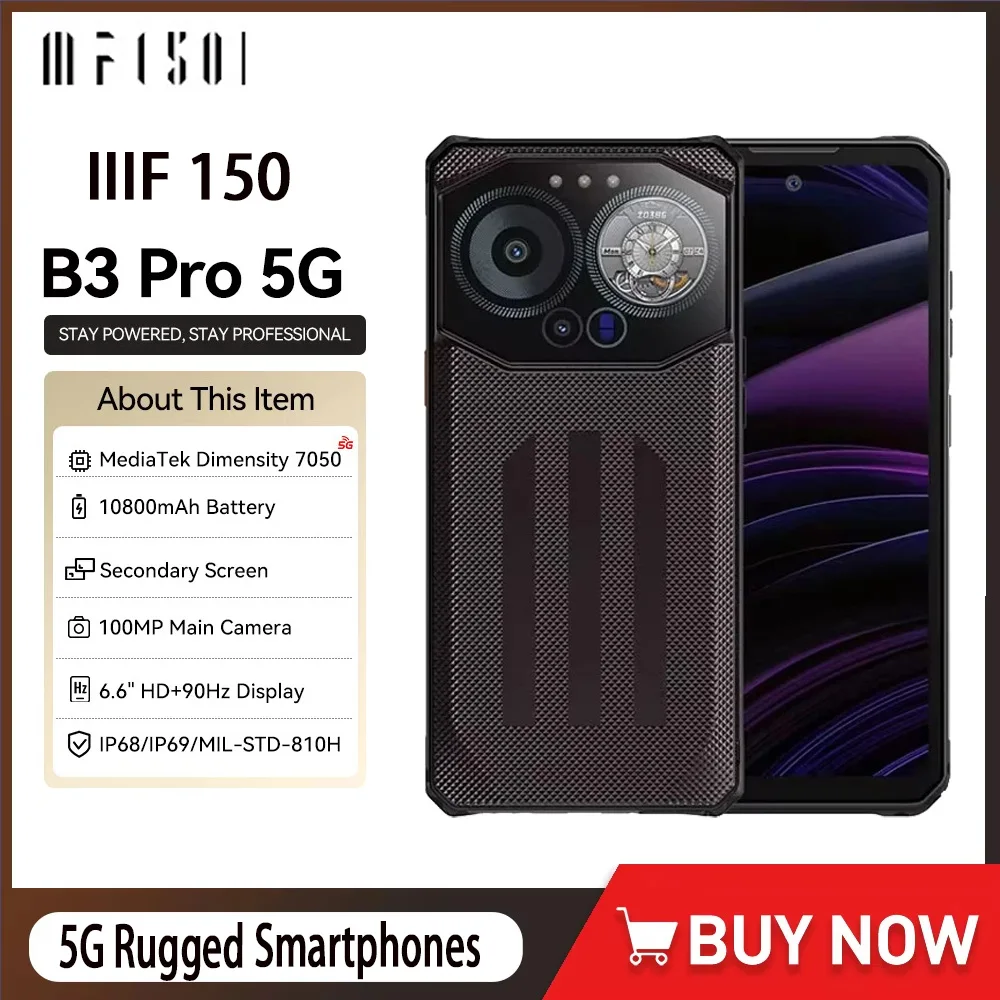 IIIF150 B3 Pro 5G Rugged Phone Android 14 Smartphone 10800mAh 100MP Camera 6.6-inch Display Dual Display 16GB RAM 512GB ROM