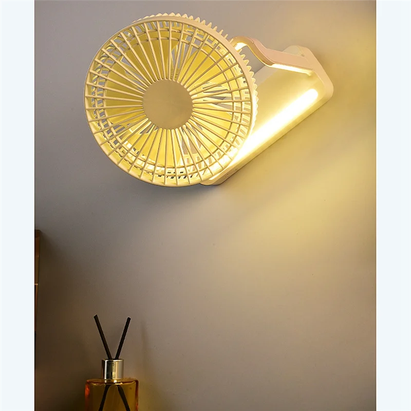 HIWS Desktop Small Fan Rotating Shaking Head Wall Hanging Ceiling Fan Night Light Portable Mini Table Fan