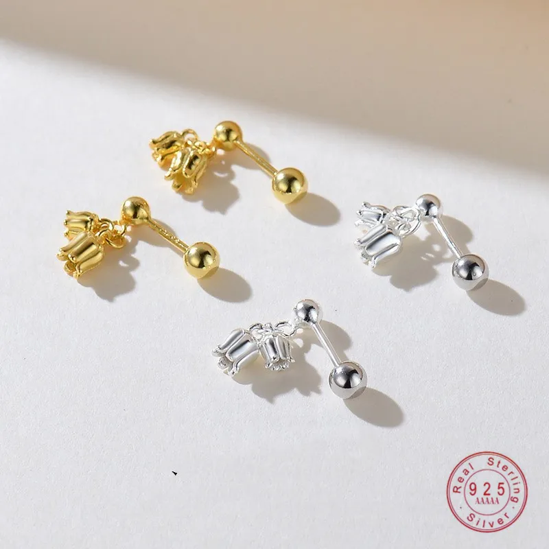 

925 Sterling Silver Korean Sweet Bells Stud Earrings for Women Piercing Earrings Jewelry Gift