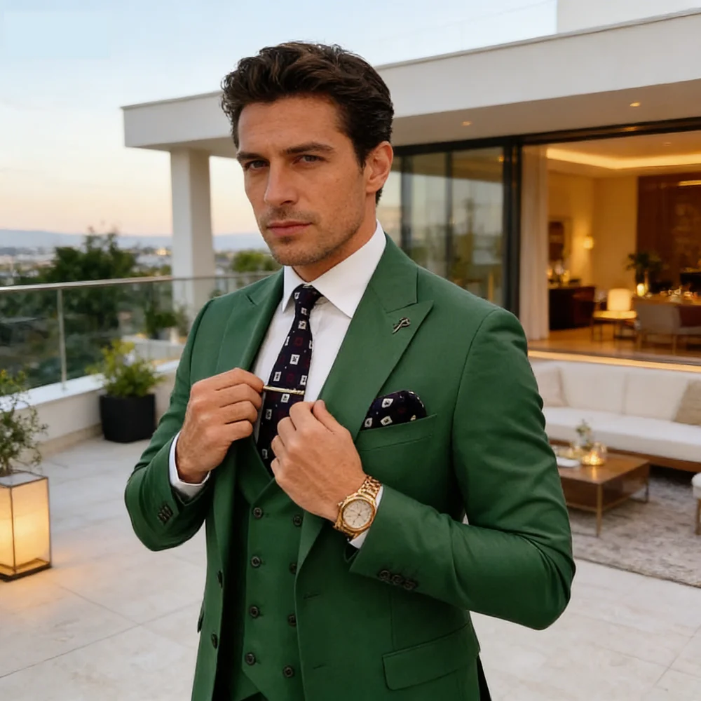 

Elegant Pink Suit for Men Peak Lapel 3piece Blazer Vest and Pant Set Groom Tuxedo Suits for Men Wedding Dresses Business Banquet