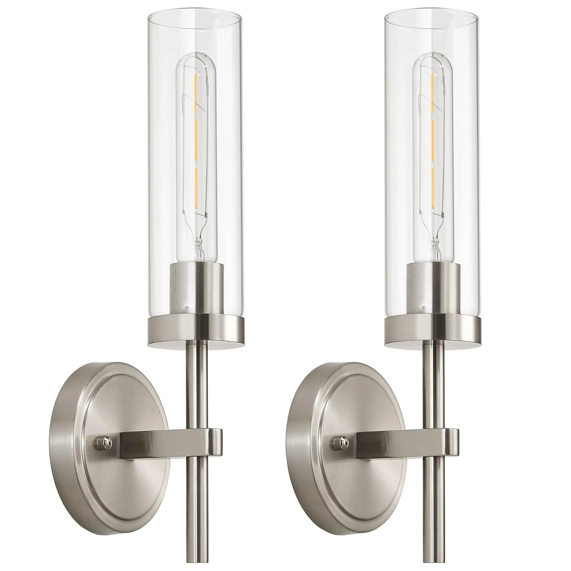 

Brushed Nickel Hardwired Wall Sconces Set of 2, Modern Bathroom Sconces Vanity Light Fixture, Farmhouse Wall Mount Lamps